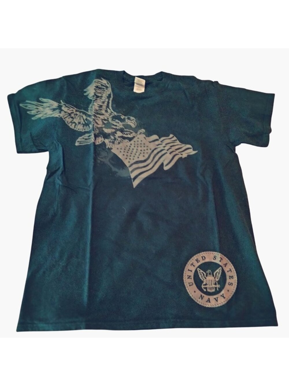US Navy Eagle USA Flag T Shirt Gildan Heavy Cotton Medium Navy Blue